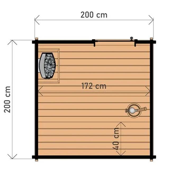 Exteriérová štvorcová sauna 2x2 m+ Pec Sentiotec 100 9 kW
