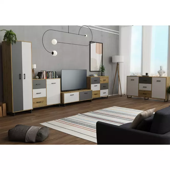 Skriňa + tyč oak artisan/grafit/white