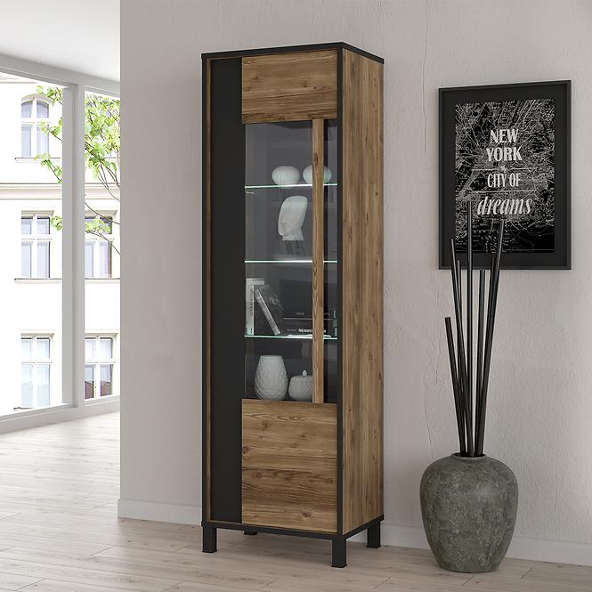 Vitrína Haruki 60 Alpský Smrek/čierny/kov 042025