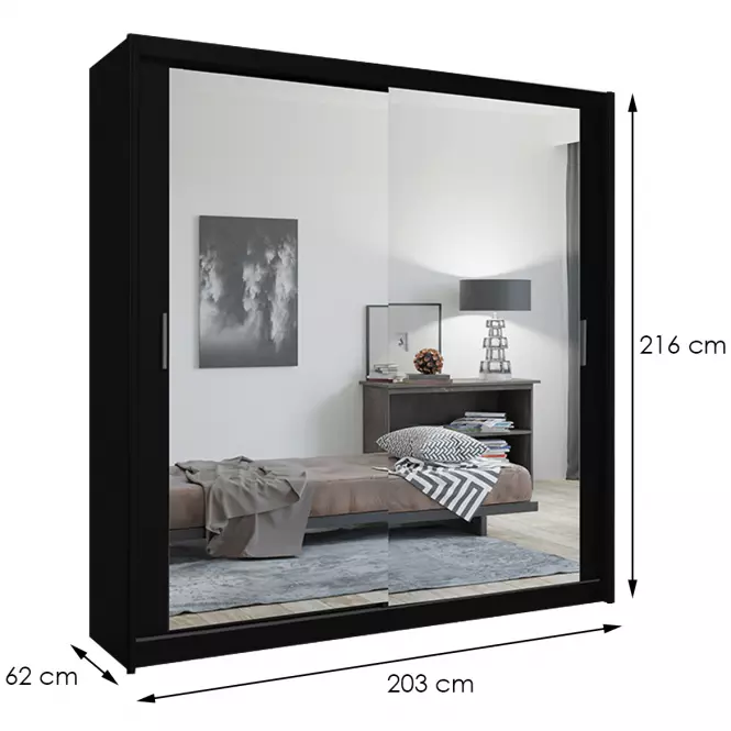 Skriňa Lux 203 čierna + 2 x Zrkadlo,2