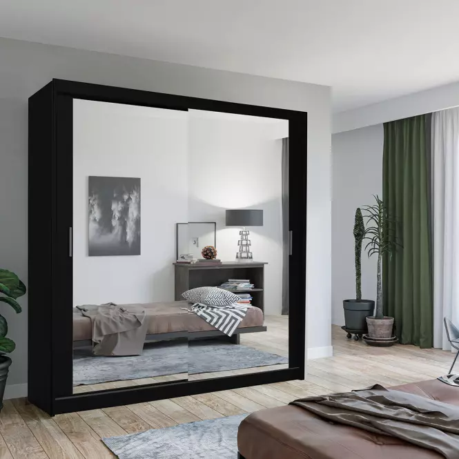 Skriňa Lux 203 čierna + 2 x Zrkadlo,3