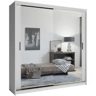 Skriňa s posuvnými dverami Lux 203 cm so zrkadlom– biela, dvojdverová