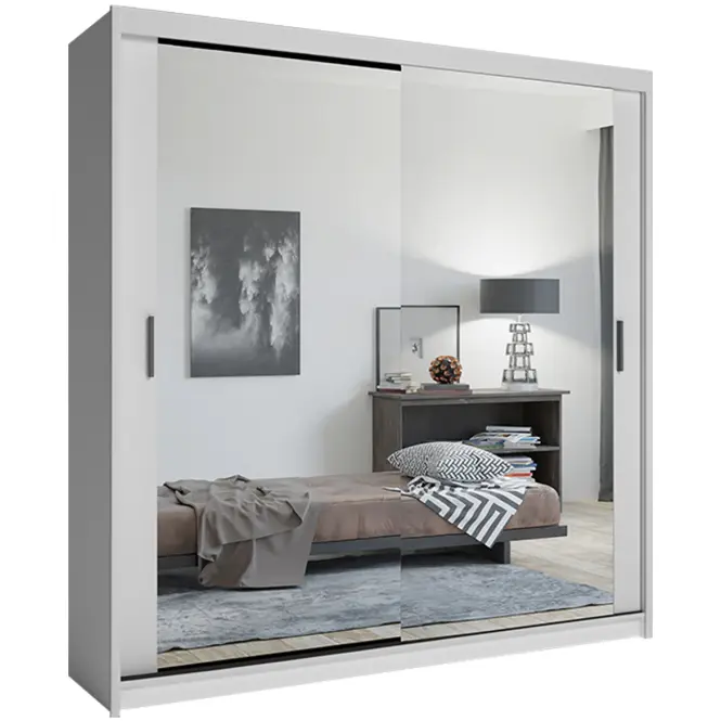 Skriňa s posuvnými dverami Lux 203 cm so zrkadlom– biela, dvojdverová
