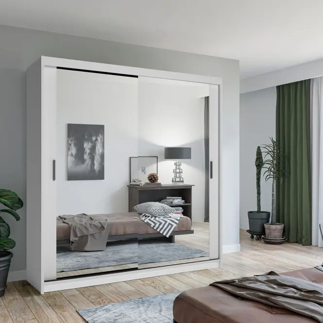 Skriňa s posuvnými dverami Lux 203 cm so zrkadlom– biela, dvojdverová