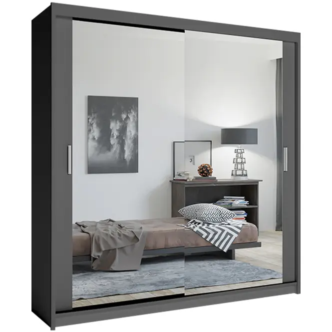 Skriňa s posuvnými dverami Lux 203 cm so zrkadlom – sivý, dvojdverová