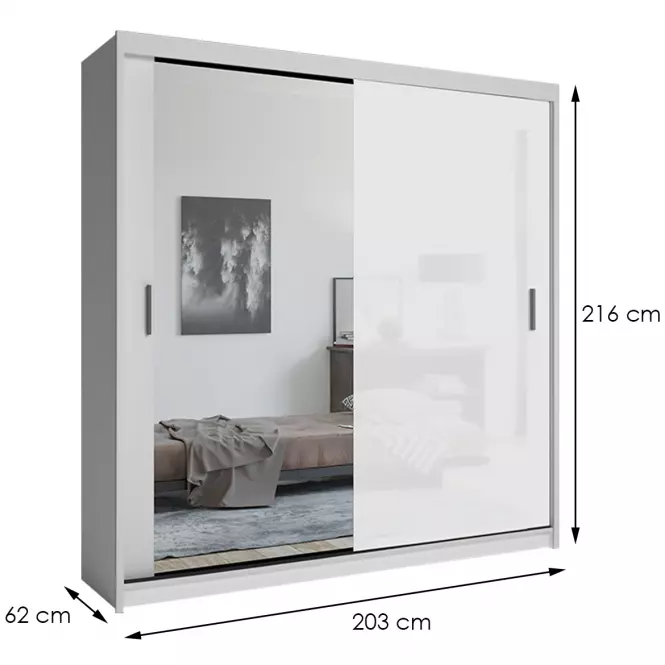 Skriňa Lux 203 Biely + 1 x Zrkadlo  /1 x Biely Lesk