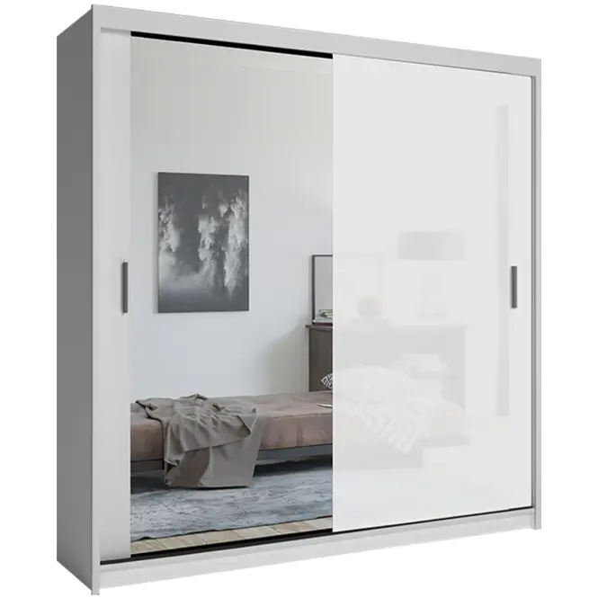 Skriňa s posuvnými dverami Lux 203 cm so zrkadlom – biela, dvojdverová