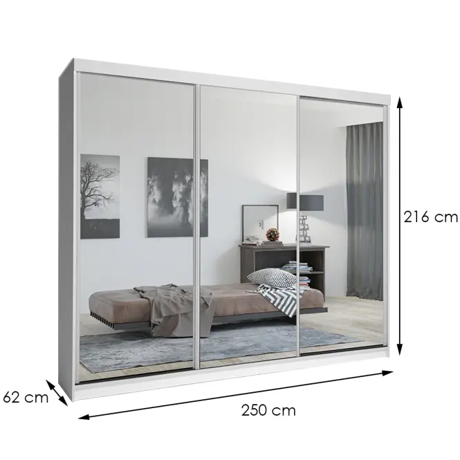 Skriňa Lux 250 Biela + 3 x Zrkadlo,2