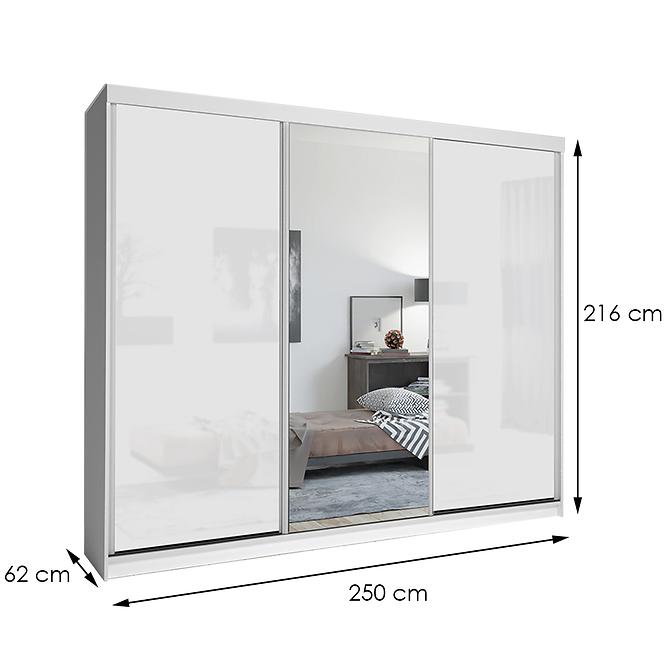 Skriňa Lux 250 Biely/ 1 x Zrkadlo / 2 x Biely Lesk