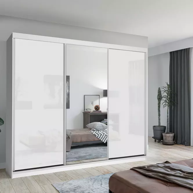 Skriňa Lux 250 Biely/ 1 x Zrkadlo / 2 x Biely Lesk,4