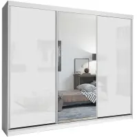 Skriňa s posuvnými dverami Lux 250 cm so zrkadlom – biela, trojdverová