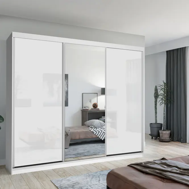 Skriňa s posuvnými dverami Lux 250 cm so zrkadlom – biela, trojdverová,4