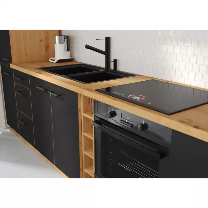 Kuchynská skrinka Modena čierna/Dub Artisan 60dpm-210 2f,4