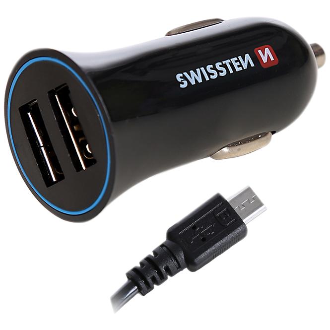 Nabíjačka USB 12/24V Swissten 2,4AMP 2xUSB + kábel MICRO USB