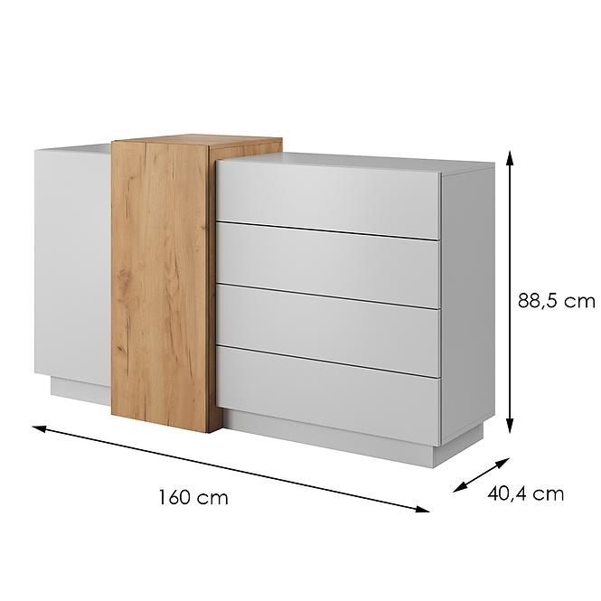 Komoda 3d F Biely/Dub zlatý craft,2