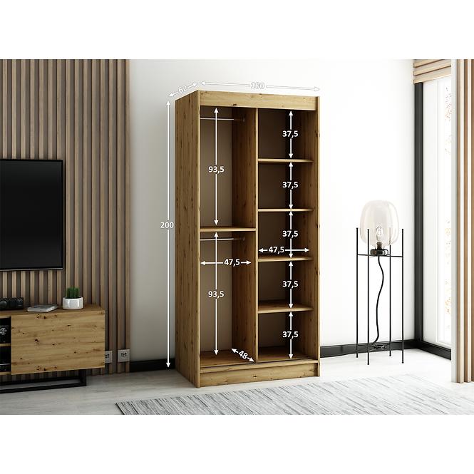Skriňa Lamelo 100 Dub Artisan/čierna,5