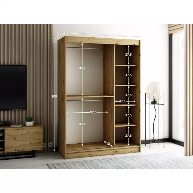 Skriňa Lamelo 150 Dub Artisan/čierna,5