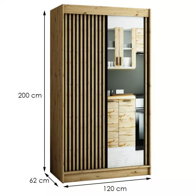 Skriňa Lamelo 2 120 Dub Artisan/čierna/Zrkadlo,2