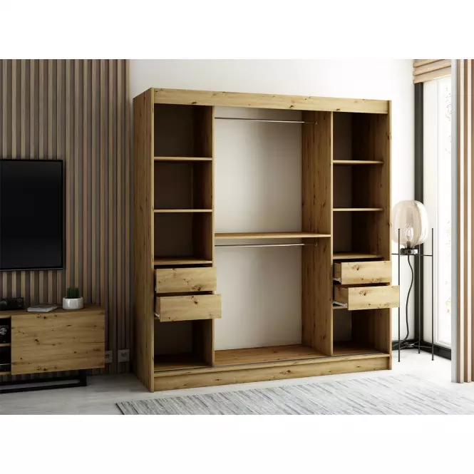 Skriňa Lamelo 2 200 Dub Artisan/čierna/Zrkadlo,7