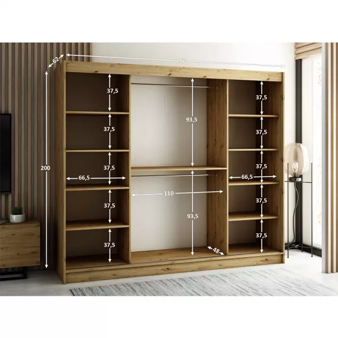 Skriňa Lamelo 2 250 Dub Artisan/čierna/Zrkadlo,5
