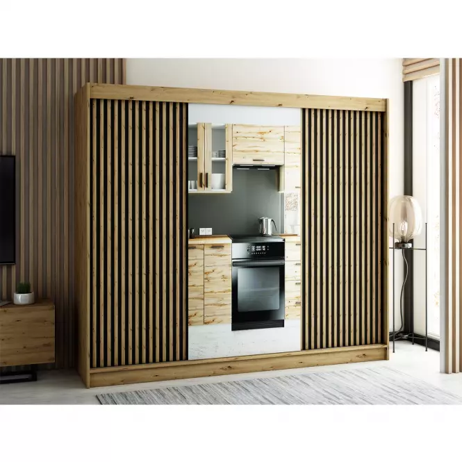 Skriňa Lamelo 2 250 Dub Artisan/čierna/Zrkadlo,8