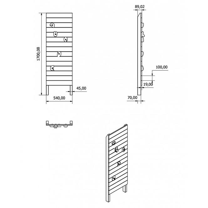 Lezecká stena 170x54x89 cm