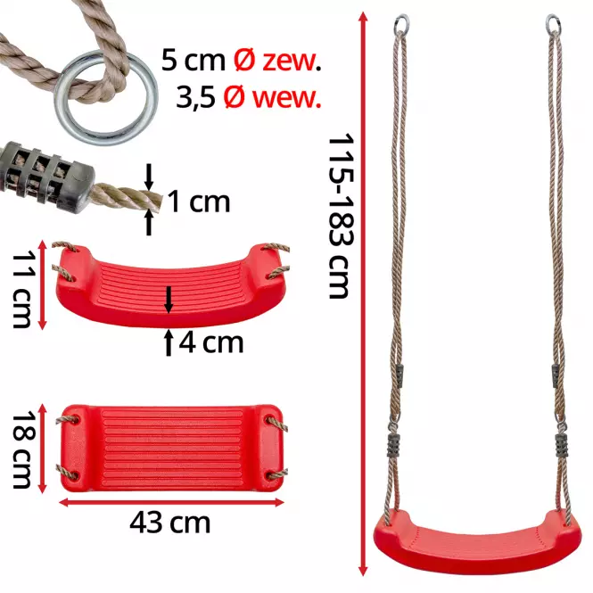 Sedadlo hojdačky 40 cm červené,2