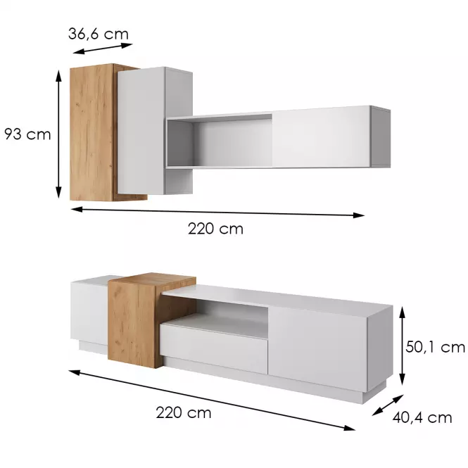 Obývacia stena 3d Biely/Dub zlatý craft