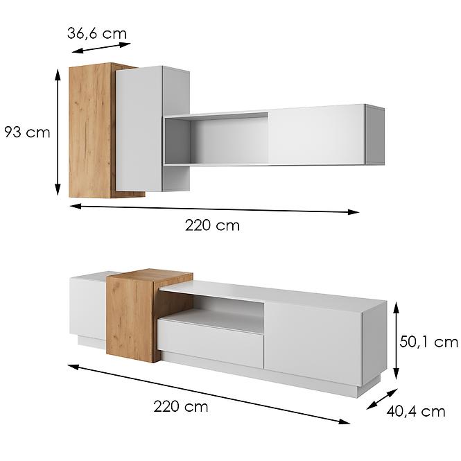 Obývacia stena 3d Biely/Dub zlatý craft,3