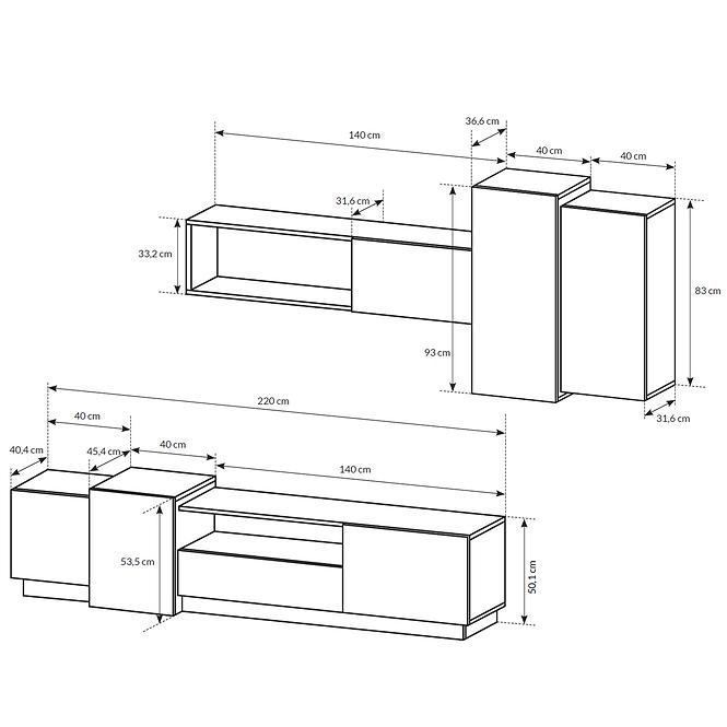 Obývacia stena 3d Biely/Dub zlatý craft,4