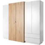 Skriňa 3D A 230 cm - biela/dub Craft zlatý,štvordverová, zásuvky