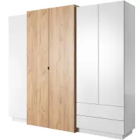 Skriňa 3D A 230 cm - biela/dub Craft zlatý,štvordverová, zásuvky
