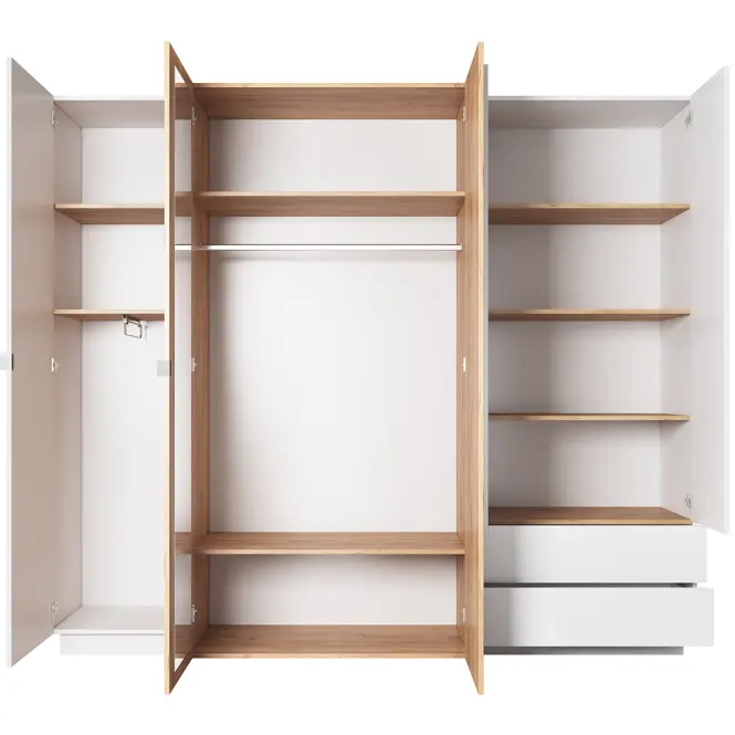 Skriňa 3D A 230 cm - biela/dub Craft zlatý,štvordverová, zásuvky