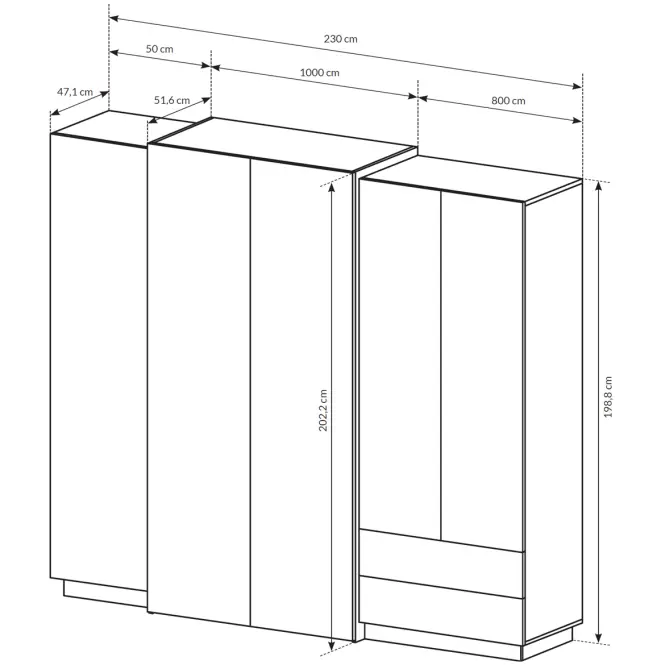 Skriňa 3D A 230 cm - biela/dub Craft zlatý,štvordverová, zásuvky
