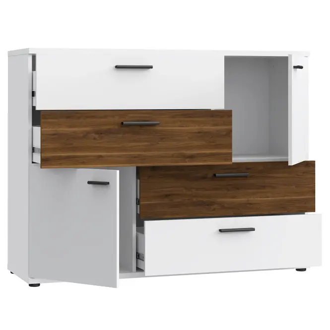 Komoda Skive biely lesk/orech Bakersfield,5