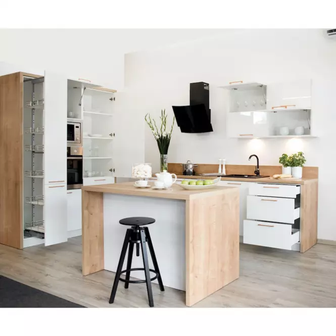 Kuchynská skrinka Oscar D30 Cargo + kôš biely lesk/biela,6