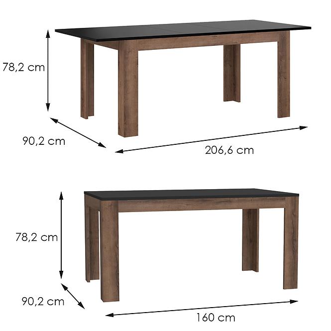 Rozkladací stôl Dub 160/206x90cm šľachtený/Čierny lesk