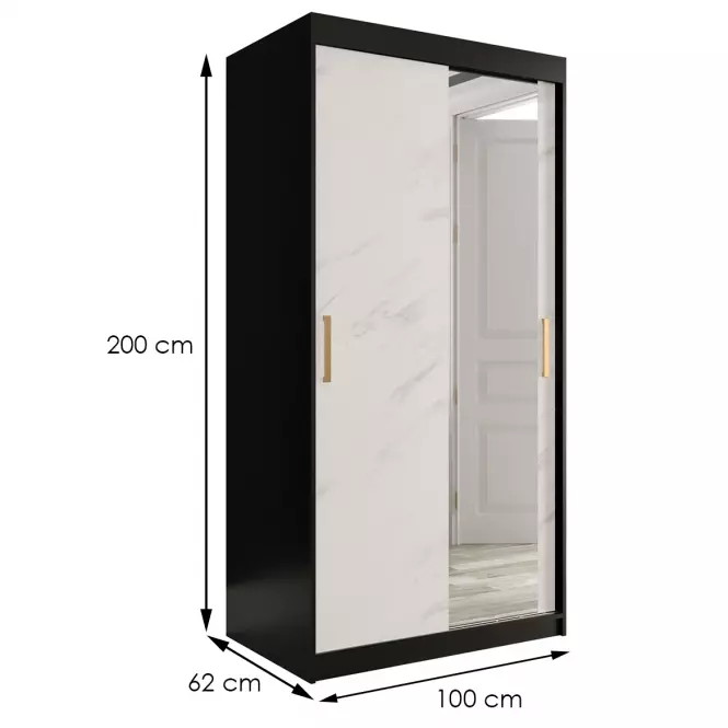 Skriňa Marmur T2 100 čierna/mramor biely