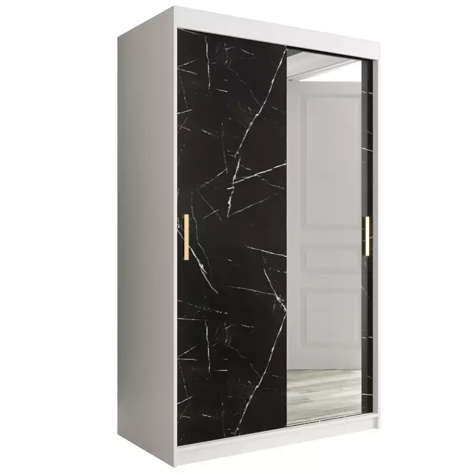 Skriňa Marmur T2 120 biely/mramor čierna