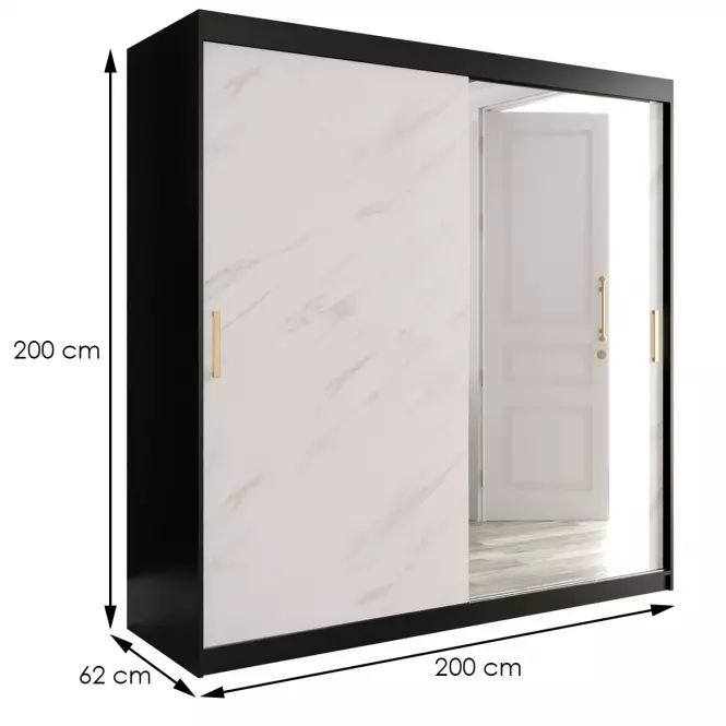Skriňa Marmur T2 200 čierna/mramor biely