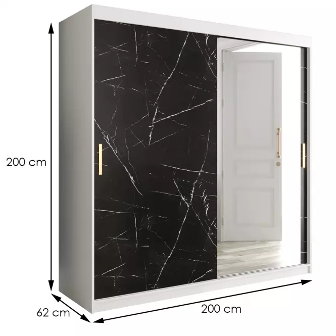 Skriňa Marmur T2 200 biely/mramor čierna