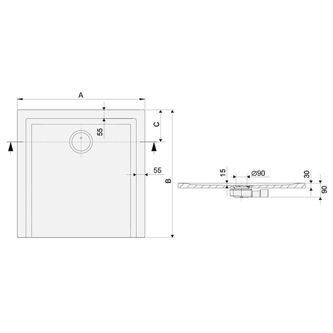 Sprchová vanička B-M/SPACE S 90X90X1.5 BIEW