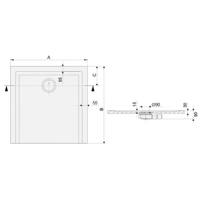 Sprchová vanička B-M/SPACE S 90X90X1.5 BIEW,2