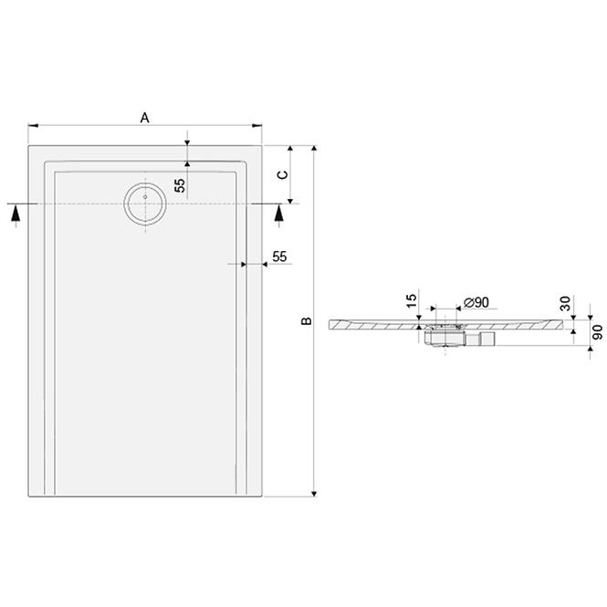 Sprchová vanička B-M/SPACE S 70X90X1.5 BIEW