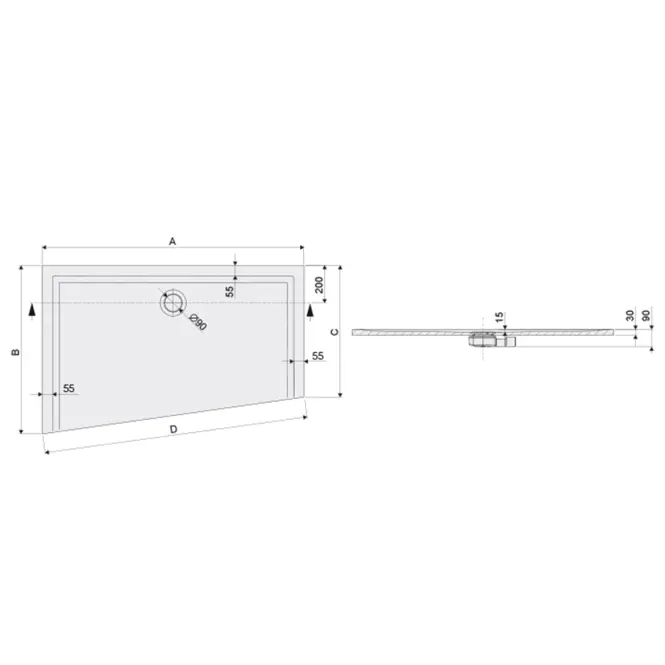 Sprchová vanička BTL-M/SPACE 90x150x1.5 BIEW,2