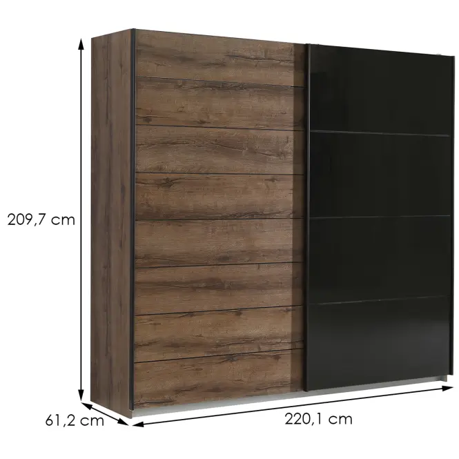 Skriňa Java 220 dub šľachtený/čierne sklo,2