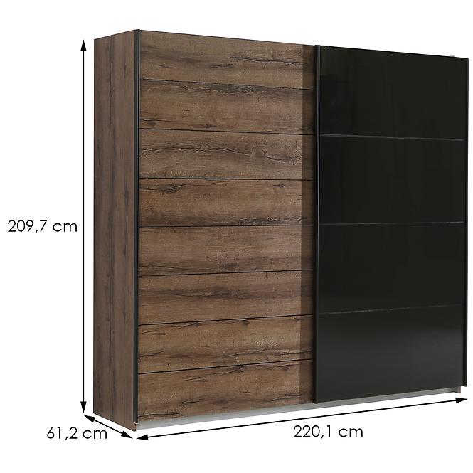Skriňa Java 220 dub šľachtený/čierne sklo,2