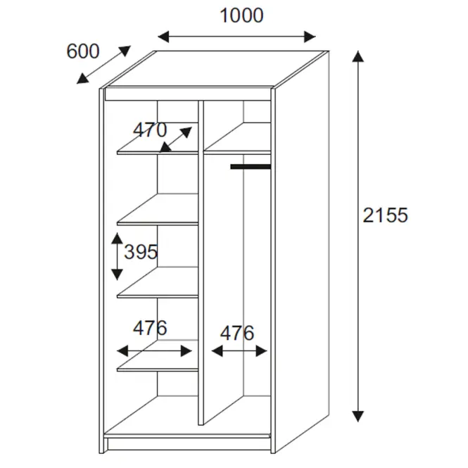 Skriňa s posuvnými dverami Nico I 100cm – biela, dvojdverová,3