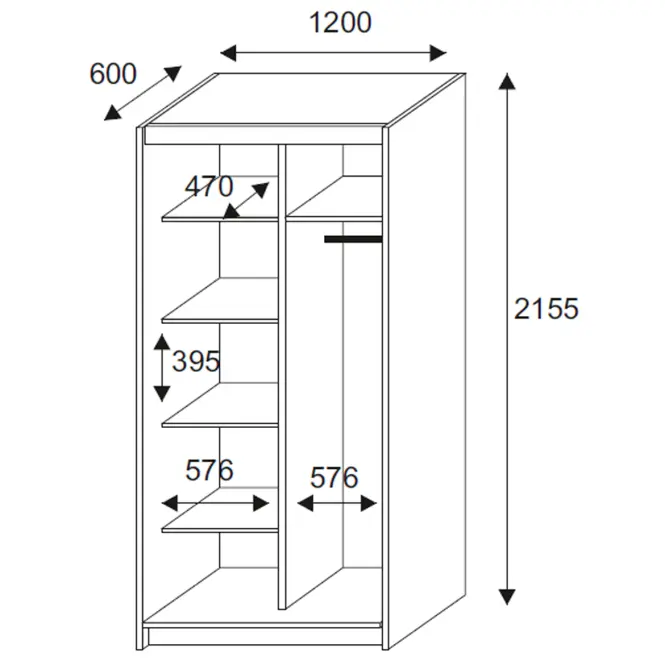 Skriňa s posuvnými dverami Nico I 120cm – biela, dvojdverová,3