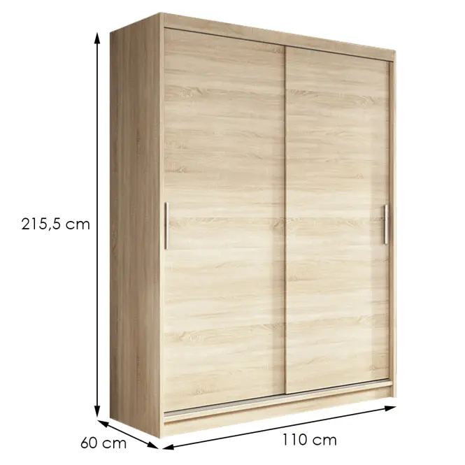 Skriňa s posuvnými dverami Nico I 110cm – sonoma, dvojdverová,2